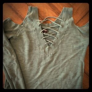 Cold shoulder green sweater